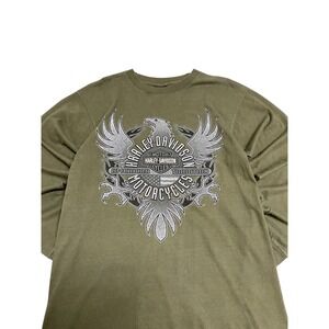 Y2K Olive Harley-Davidson Eagle Long Sleeve Shirt